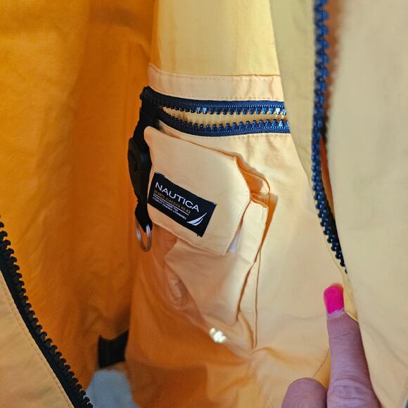 Vintage Nautica Gold/Blue Zip Up Wind Breaker Hidden Hood Mens Size XL - Picture 8 of 11